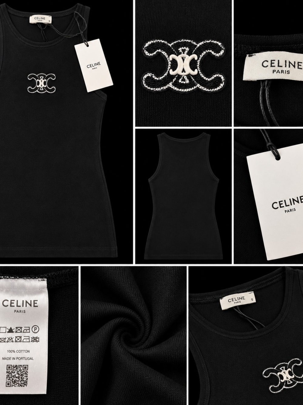 CELINE Black Triomphe Logo Tank Top Size S NWT